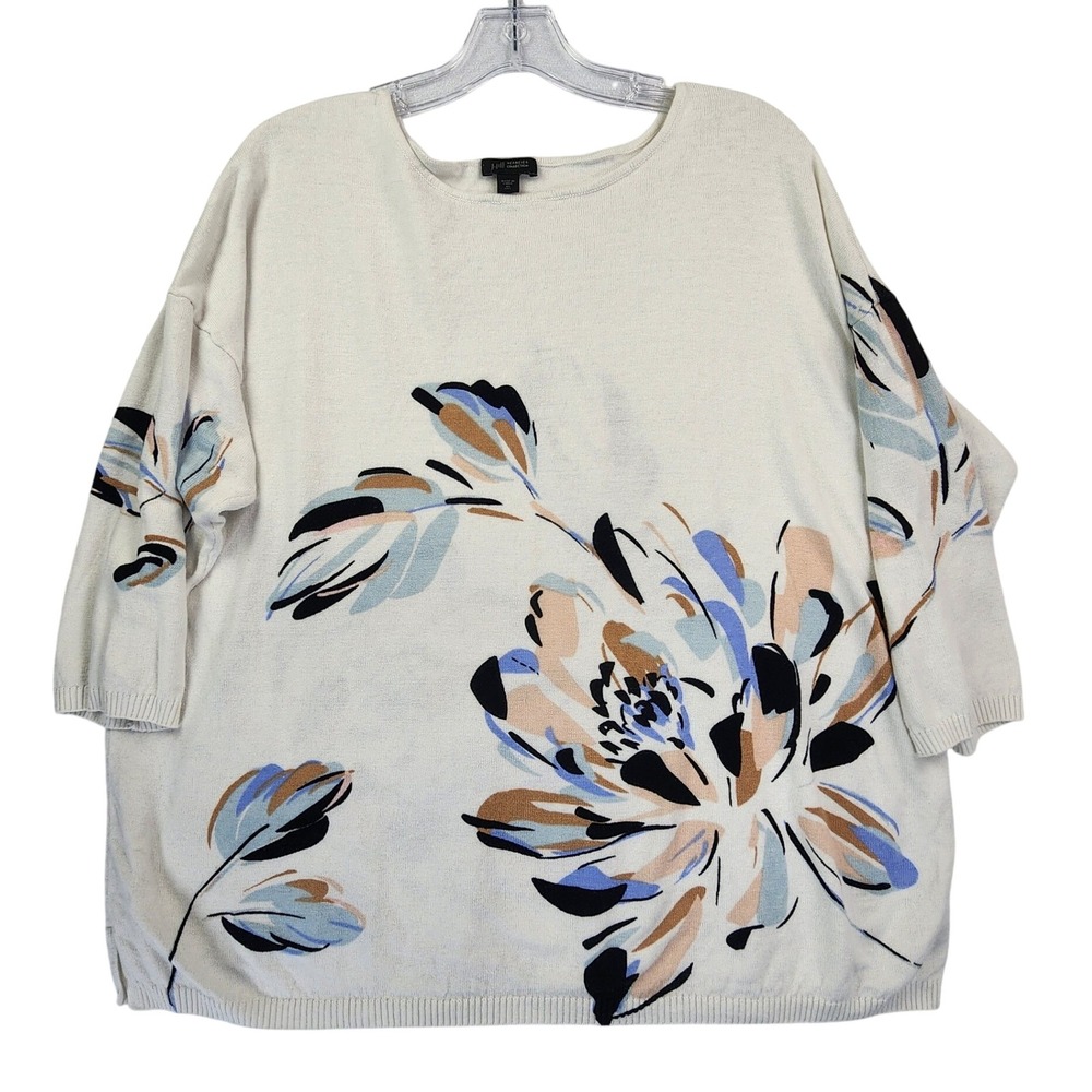 J. Jill XL Tall Ivory Floral Wearever Knit Pullover Sweater Artistic Boho Casual